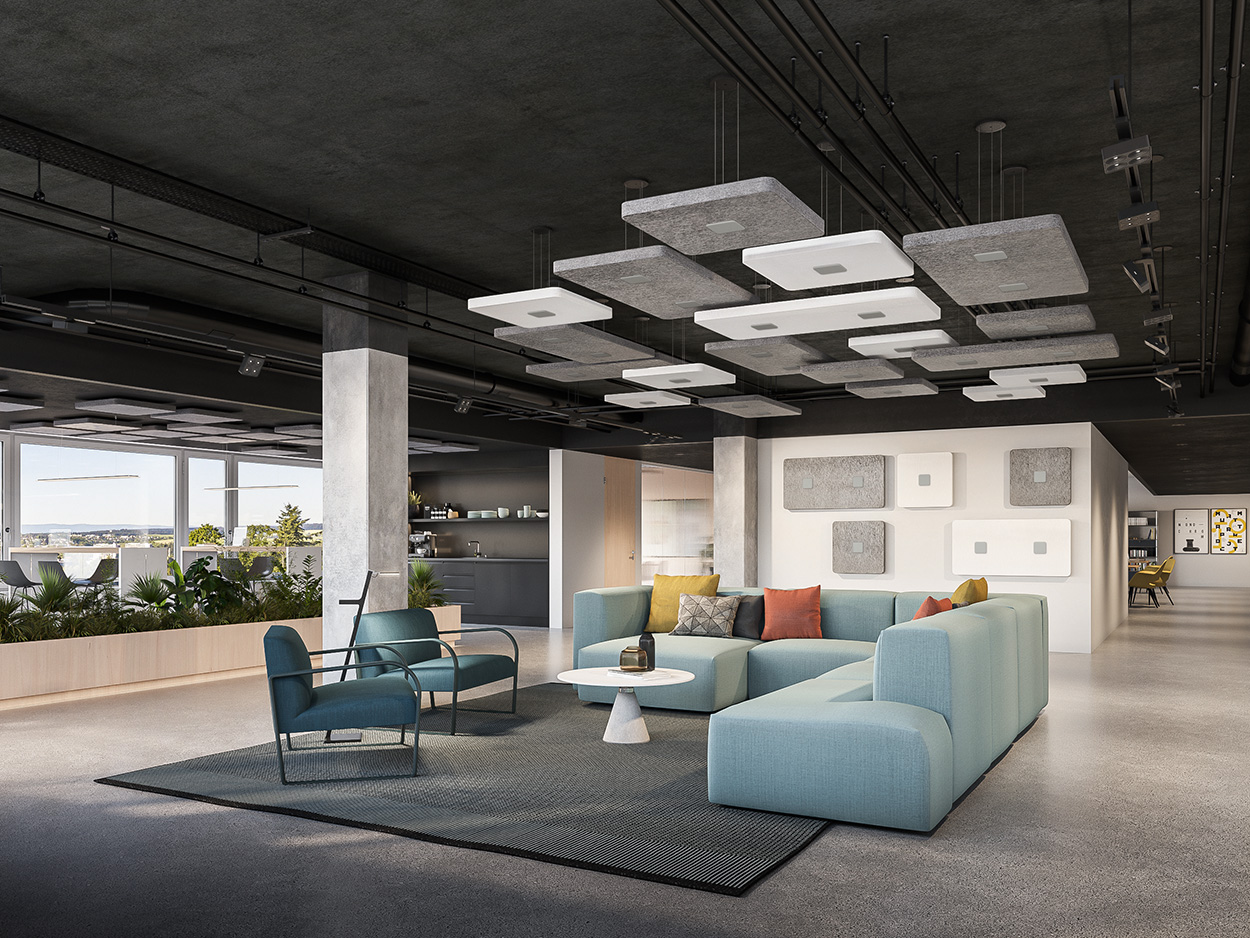 Rossoacoustic Disc'n Dots is a modular acoustic system that transforms conference rooms, meeting points and offices into pleasant sound zones in different shapes, colors and sizes